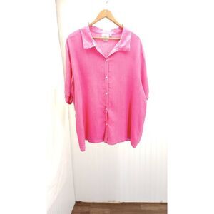 Hot cotton woman by Marc Ware, pink button front linen blouse size 2X